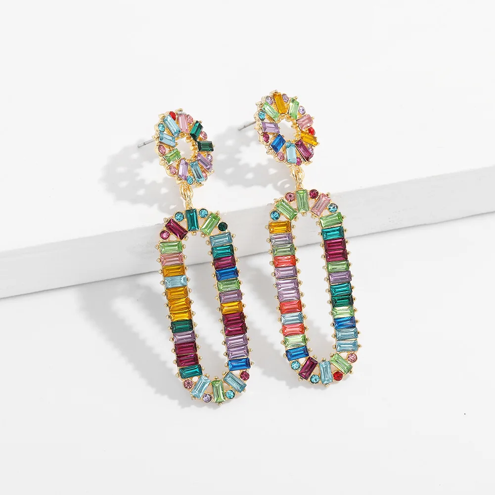 

HYSECMAO Shining Colorful Crystal Square Pendant Dangle Earrings Good Quality Luxury Rhinestone Drop Earrings for Women Jewelry