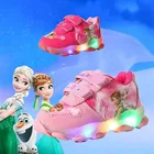 Весенняя обувь для маленьких мальчиков и девочек, светящиеся кроссовки из мультфильма Холодное сердце, Анна, Эльза, Человек-паук со светодиодной подсветкой, Детская Спортивная кожаная обувь