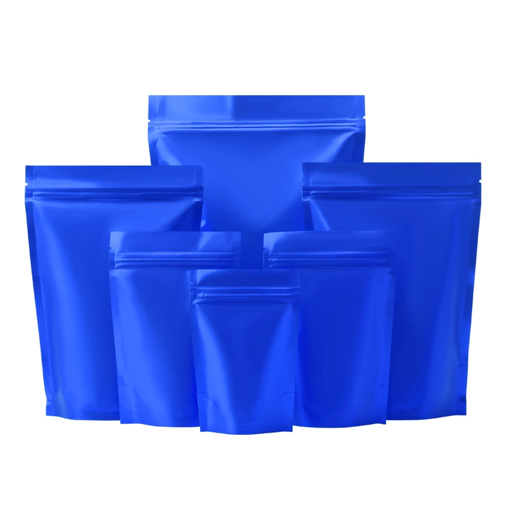 

100Pcs Matte Blue Zip Lock Stand Up Bag Aluminum Mylar Foil Self Seal Tear Notch Food Storage Doypack Reusable Pack Pouches