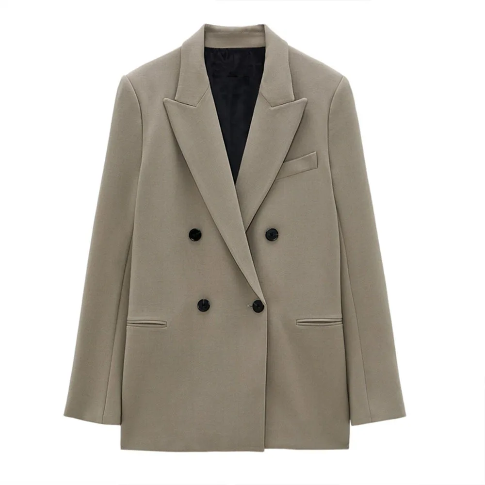 

Женский офисный двубортный Блейзер, винтажное пальто с отложным воротником и длинным рукавом, верхняя одежда, Стильные топы