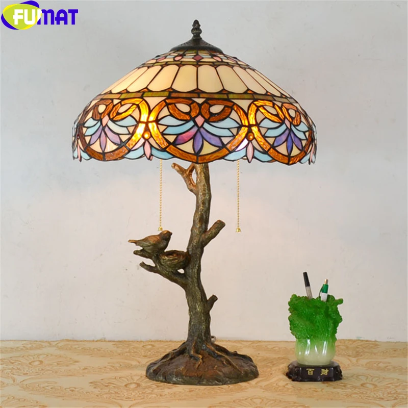 Настольная лампа FUMAT Tiffany настольная из витражного стекла в виде птичьего гнезда