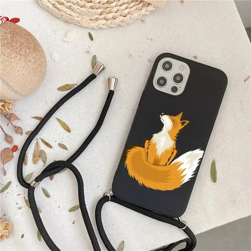 

cartoon fox Phone Case For iPhone 7 8 11 12 X XS XR MINI Pro Max Plus Strap Cord Chain Lanyard soft