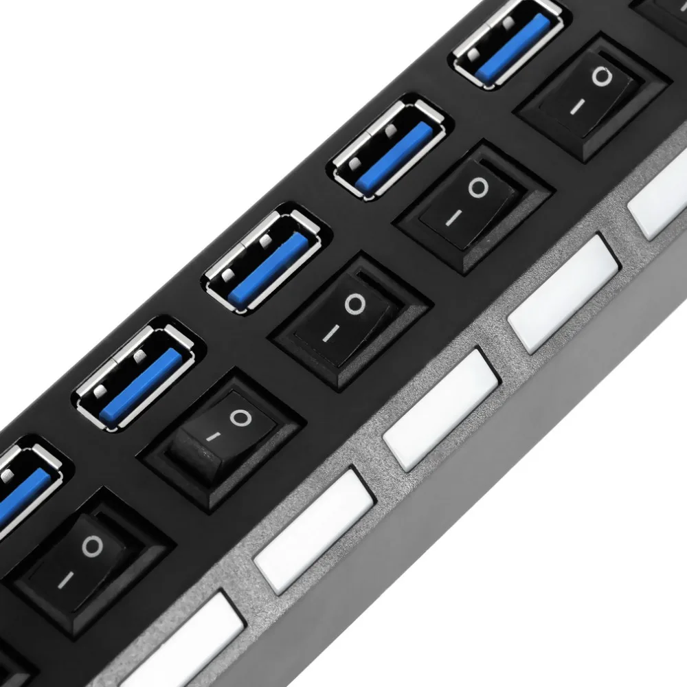 

High Quality 1pcs 7Ports USB 3.0 Hub with On/Off Switch+EU/US AC Power Adapter for PC Laptop