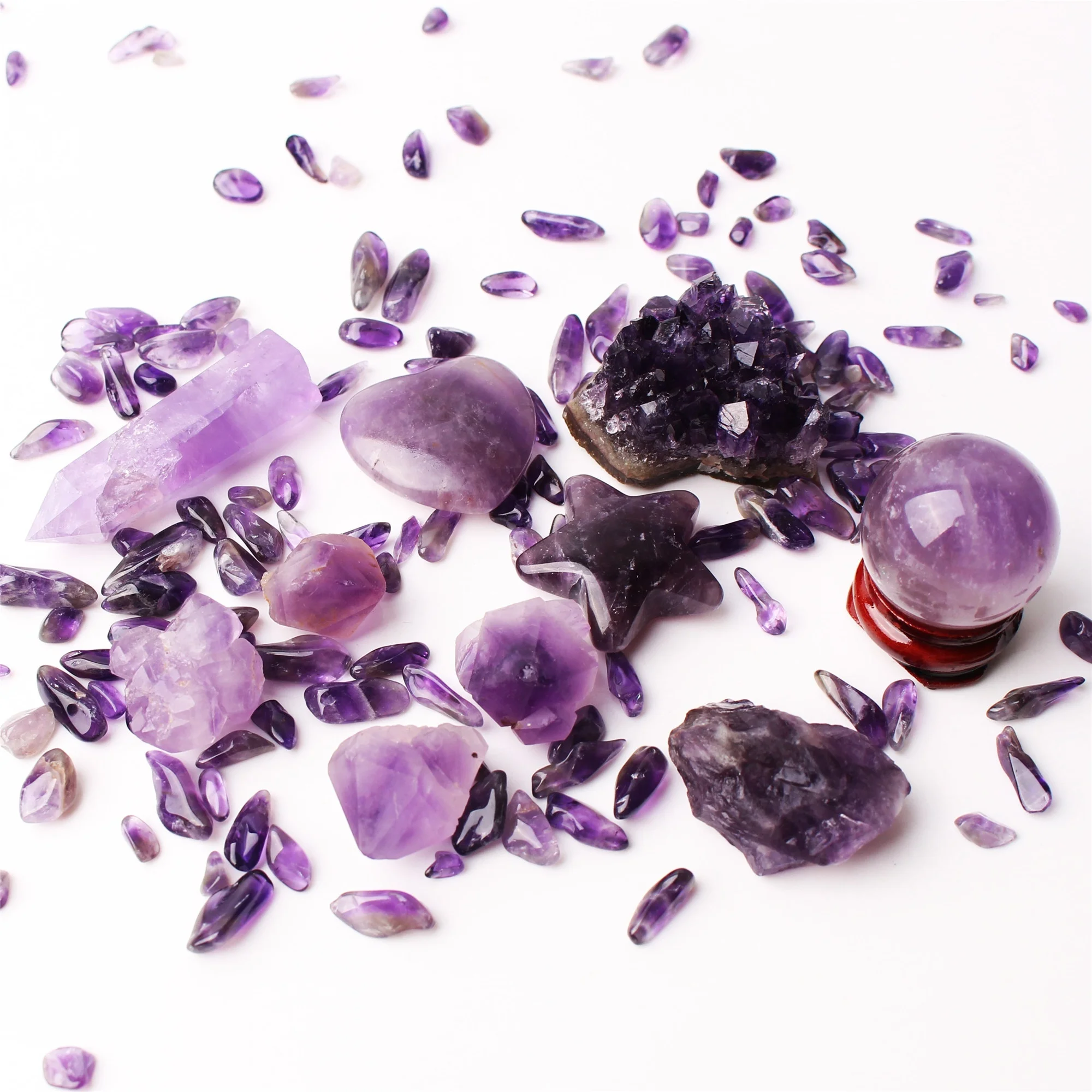 8 kinds Lots Mixed Natural Amethyst Wand Ball Cluster Heart Gravel Mineral Specimen Purple Quartz Reiki Healing Collection Decor