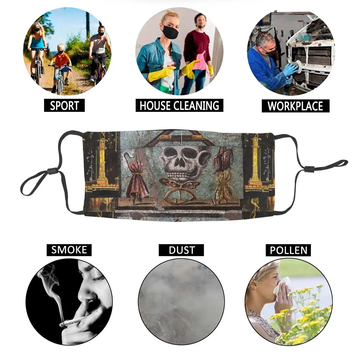 Pompeii Collection Mori Skull Wheel Of Fortune Mouth Face Mask Tarot Occult Witch Anti Haze Protection Cover Respirator | Аксессуары для