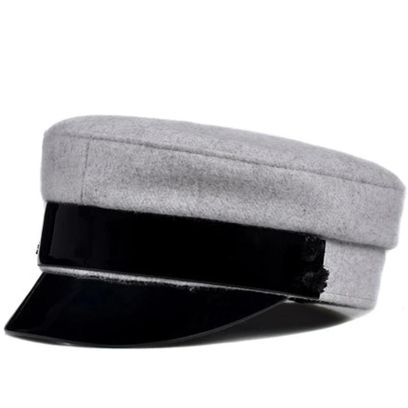 RY920, английская мода, натуральная лакированная кожа, шерстяная ткань, темно-синяя шляпа для женщин, женская кашемировая черная шляпа на плоской подошве