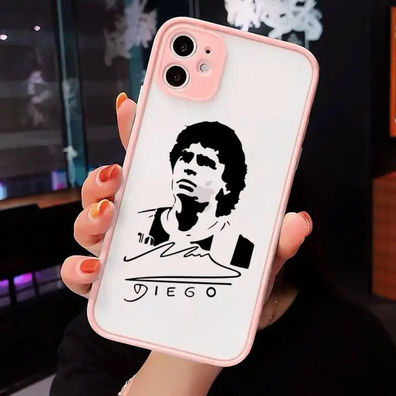 

caetoon Maradona Phone Case For iPhone 12 11 Mini Pro XR XS Max 7 8 Plus X Matte transparent Pink Back Cover