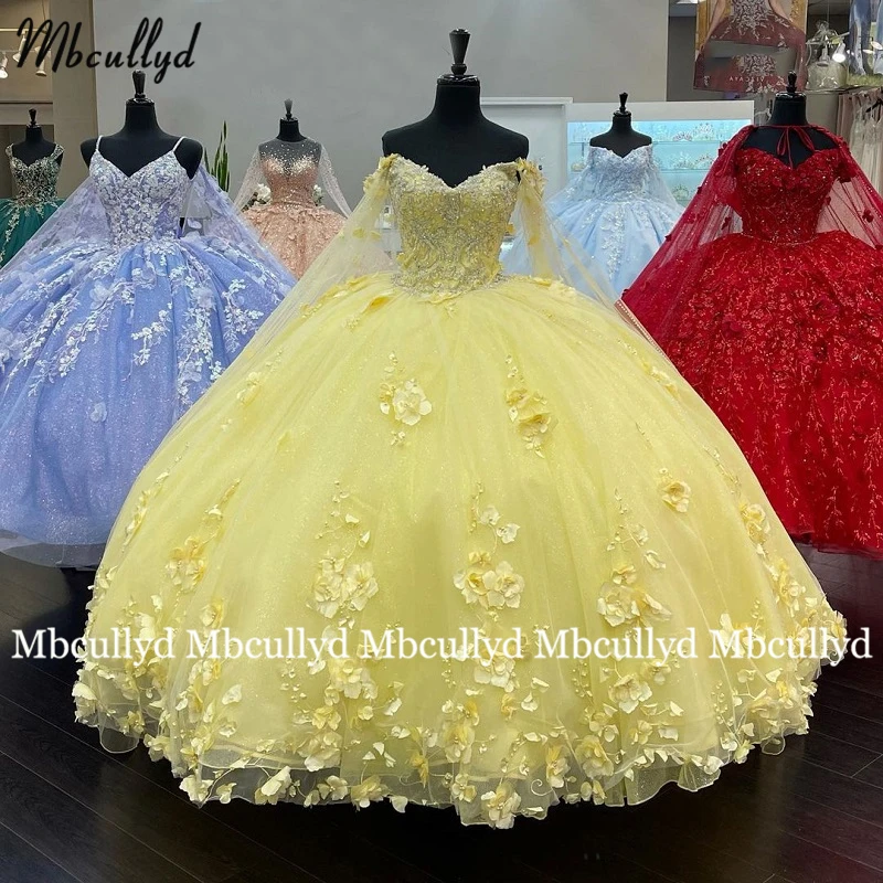 

Роскошное бальное платье принцессы, платья для Quinceanera 2022 с поясом, желтое милое 15 вечернее кружевное корсет с бусинами, Официальный выпускно...