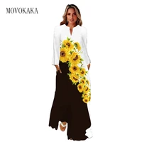 movokaka 2022 autumn dress long sleeve casual beach 3d sunflower printed dresses woman elegant loose homewear long dress women