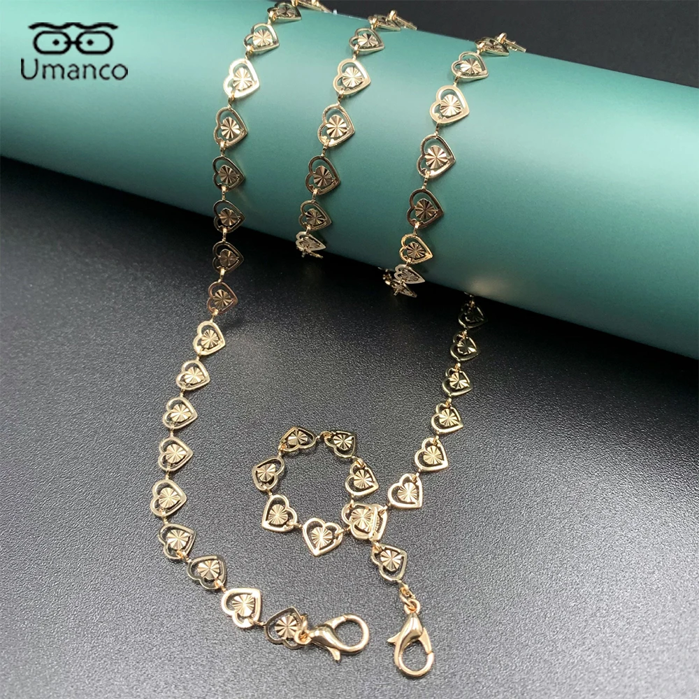 

2021 Vogue Gold Glasses Chains For Women Hollow Heart Cicle Plum Flower Beauty Mask Sunglasses Lanyard Eyeglasses Gift Party