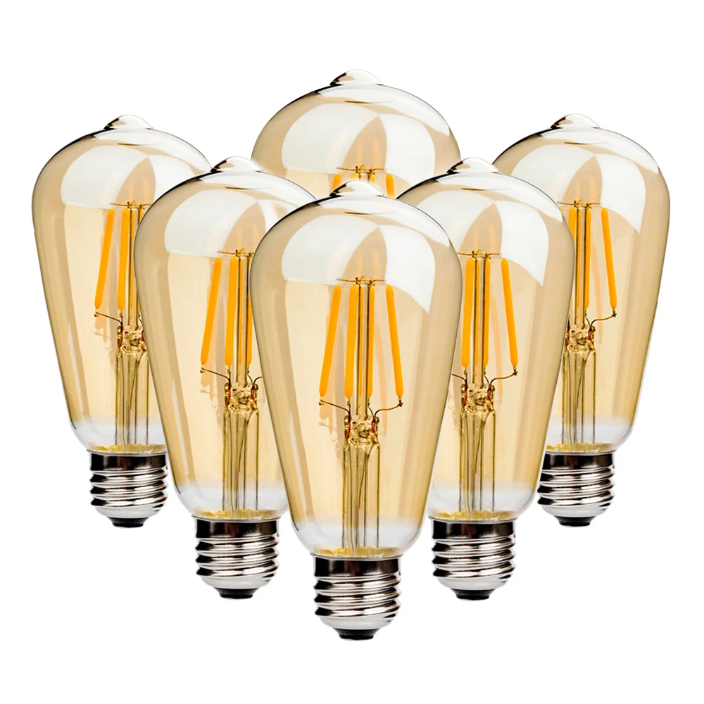 

6Pcs/Set Retro Edison Light Bulb E27 220V ST64 4W 6W Filament Incandescent Ampoule Bulbs Vintage Edison lampara vintage Led