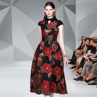 Супер качество 2019 новые винтажные жаккардовые Платья с цветочным узором для