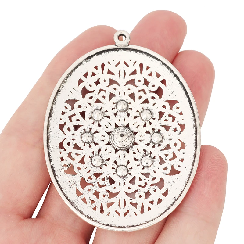 3 x тибетский серебряный Большой овальный филигранный Подвески Пустые Стразы