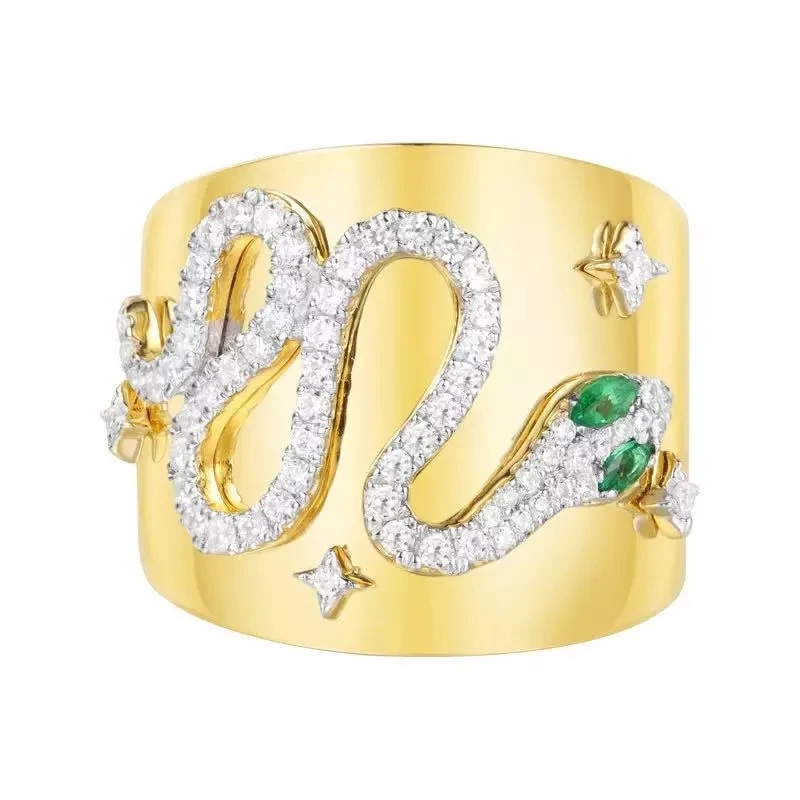 

Роскошное Фирменное кольцо SOELLE в виде змеи с зелеными глазами, 3 золотых цвета, египетские ювелирные изделия