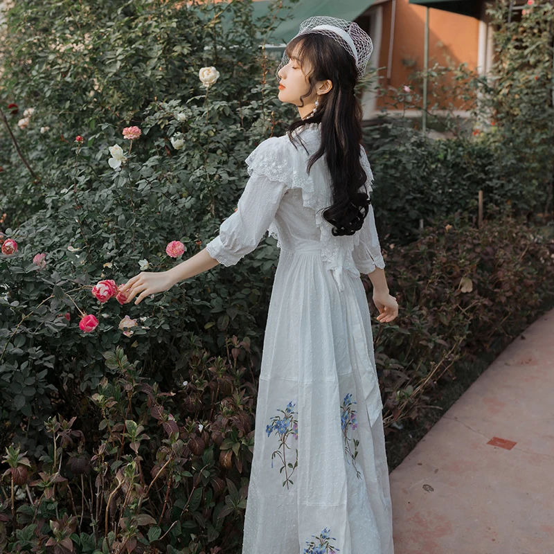 Женское платье с вышивкой YOSIMI Летнее белое хлопковое длинное макси облегающее и