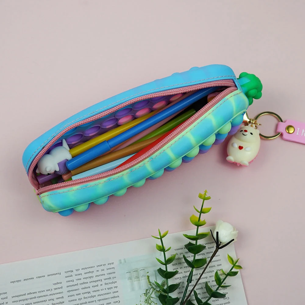 Simple Sensory Squeeze Fidget Toy Anti-Stress Stress Reliever Carrot Pencil Case Silicone Purse Push Bubbles Dimple Bag School | Игрушки и