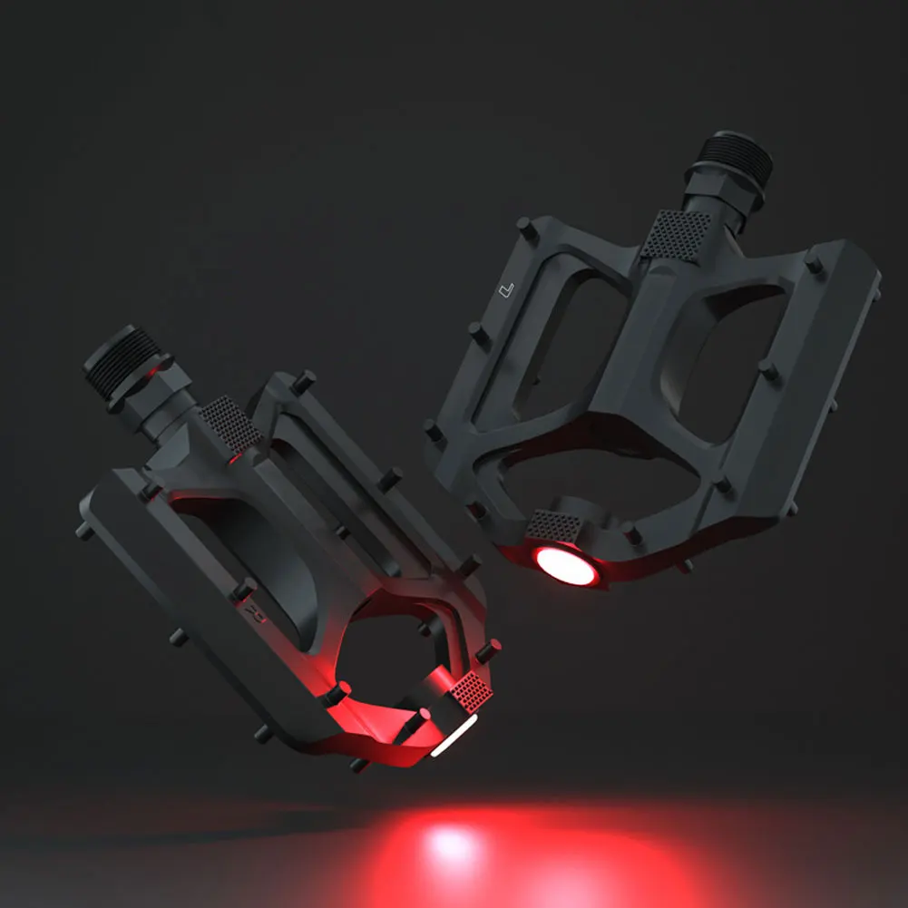 

Bike Bearing Pedal Ultralight Non-Slip Bicycle Flat Platform Pedals with LED Warning Light for Road Mountain Bike Accessories