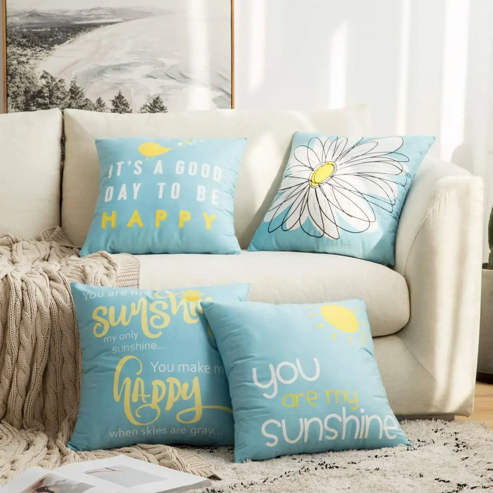 

Daisy you are my sun happy bird sky blue pillowcase sofa cushion cover home decoration can be customized for you 40x40 50x50