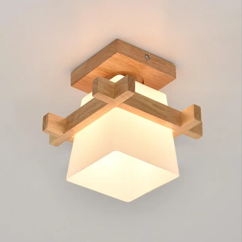 

Japanese style ceiling lamp family cottage E27 wood ceiling lamp with glass lampshade living room corridor balcony ceiling lamp