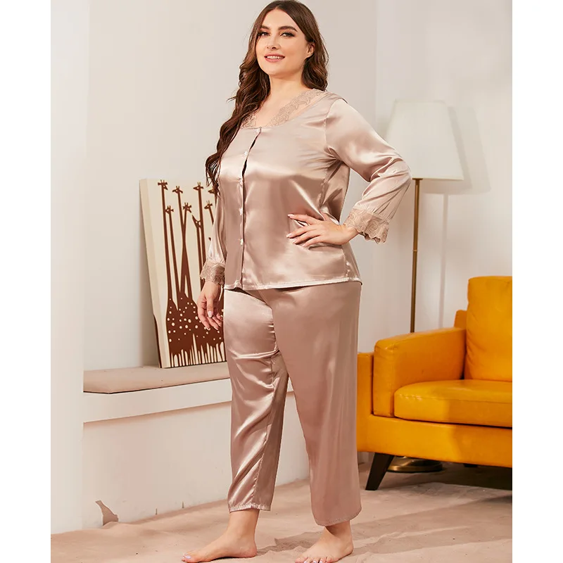 

Women Pajamas New Lace V-Neck Long Sleeve Cardigan Set Plus Size Homewear Solid Color Lounge Wear Spring Woman Pj Set