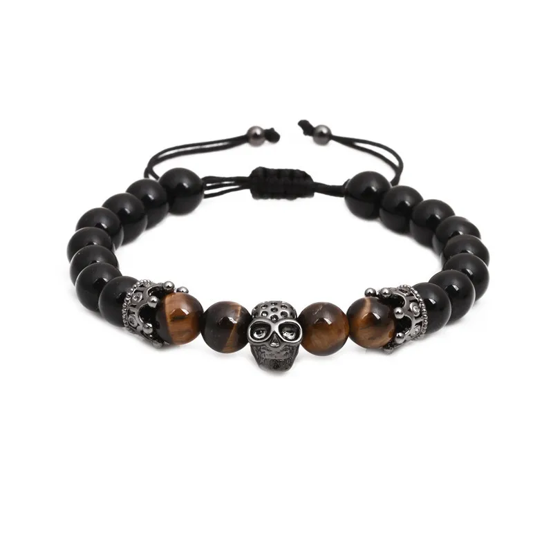 

Hot Sale Agate Stone Beaded Wolf Head Lion Skull Bracelet Hand Woven Lace Unisex Gift Hand Accessories Fashion Popular Jewelry