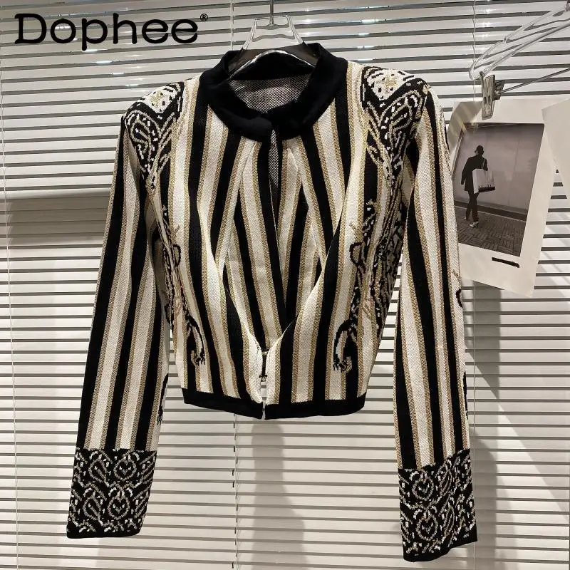 

Женское трикотажное пальто в британском стиле, короткий свитер контрастных цветов в Вертикальную Полоску с наплечниками, Женский Топ, осен...