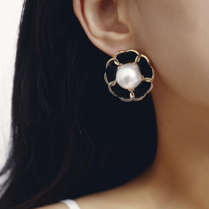 Винтажные черные бархатные серьги гвоздики с искусственным жемчугом для женщин