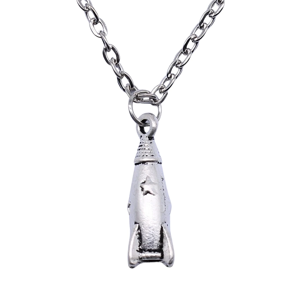 

Vintage Antique Silver Color 24x9x9mm 3D Rocket Charms Pendant Necklace For Women Lady Girl Jewelry Gift
