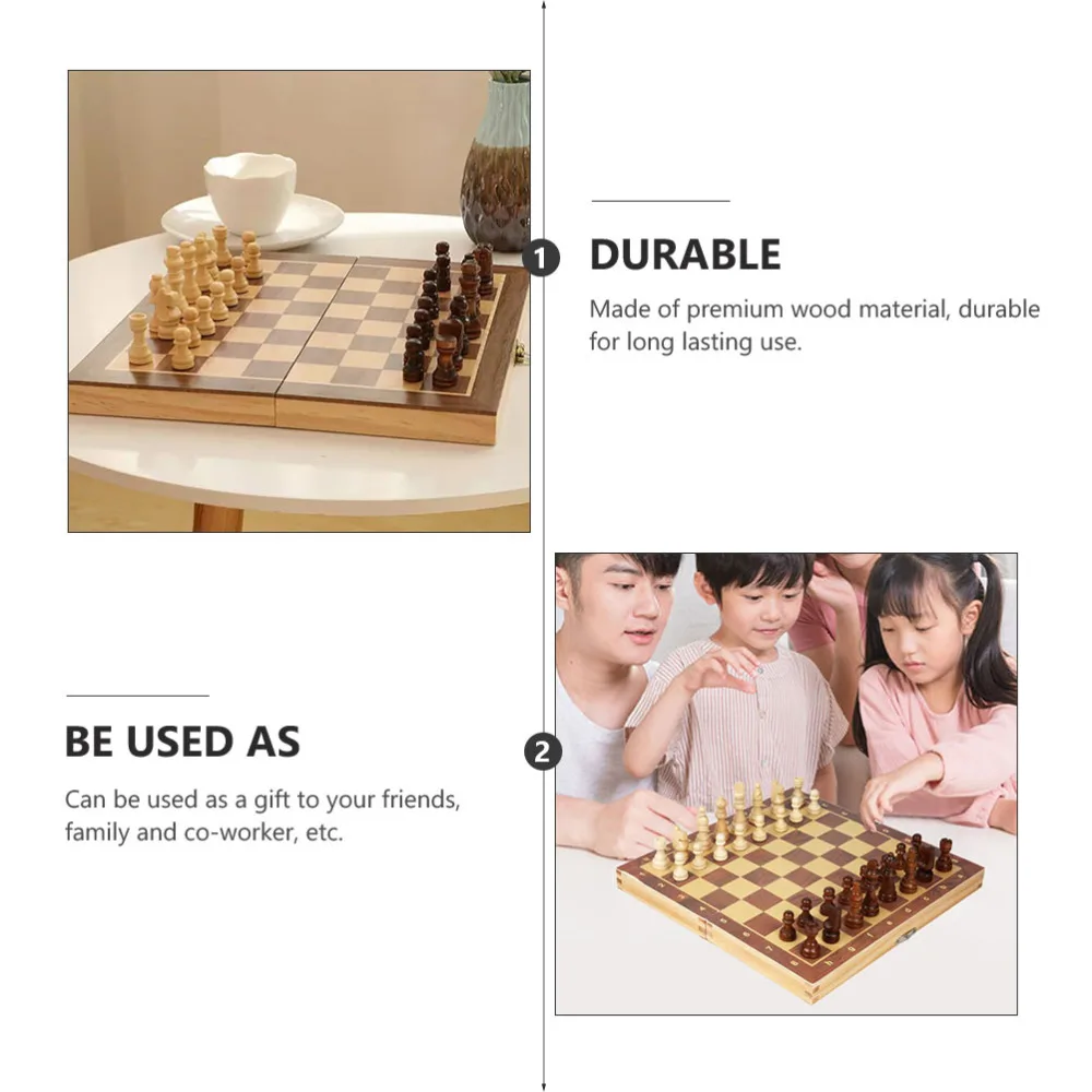 

1 Set 3 in 1 Foldable Chess Checkers Backgammon Set Wooden Travel Chess Board