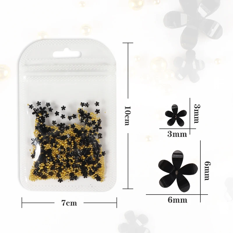 

New Nail Charms Black Flower Gold Silver Metal Bead Rhinestones DIY Nail Art Design Glitter Decorations Nails Manicure Supplys