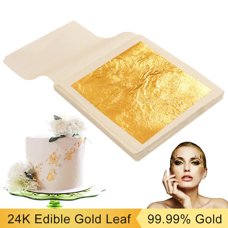 

24K Gold Foil Edible Gold Leaf Sheets for Cake Decoration Steak Real Gold Paper Gold Flake Cooking Drink Food Dessert Gold Leaf