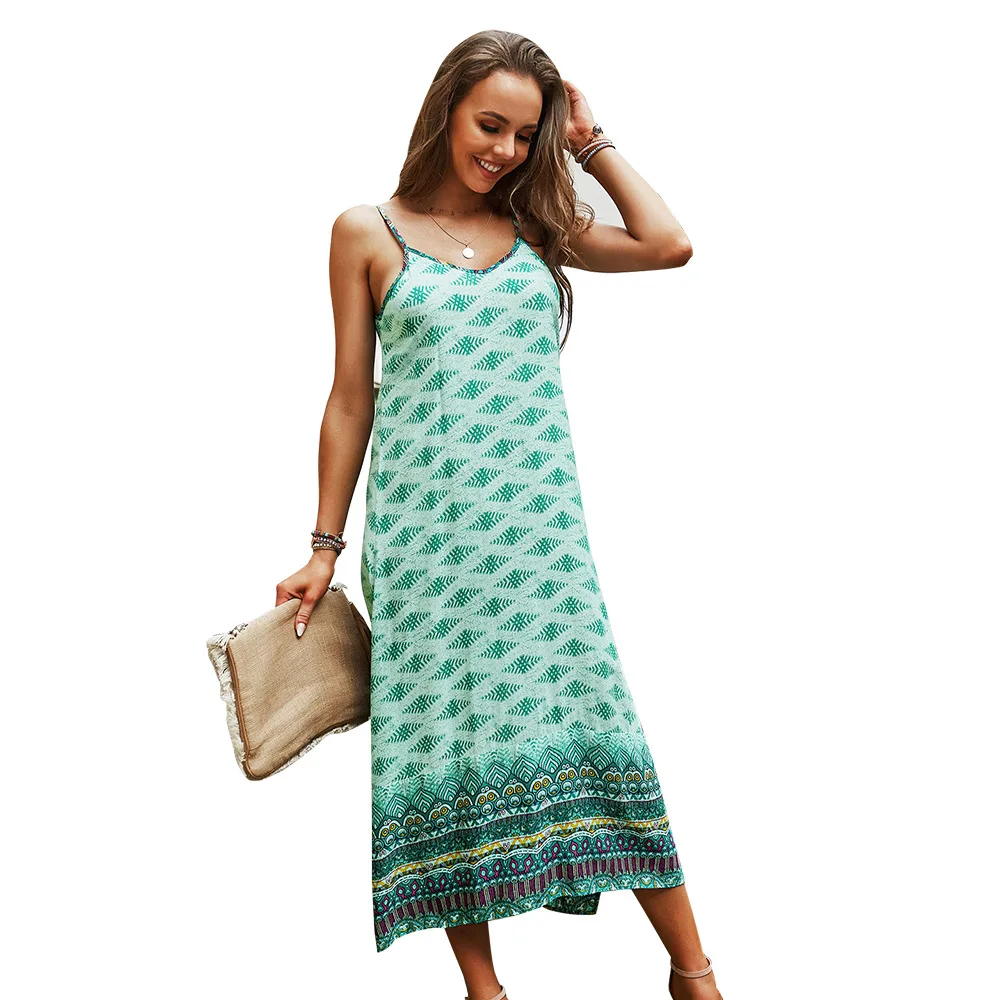

2021 new fashion casual sling light green dress new products summer dress