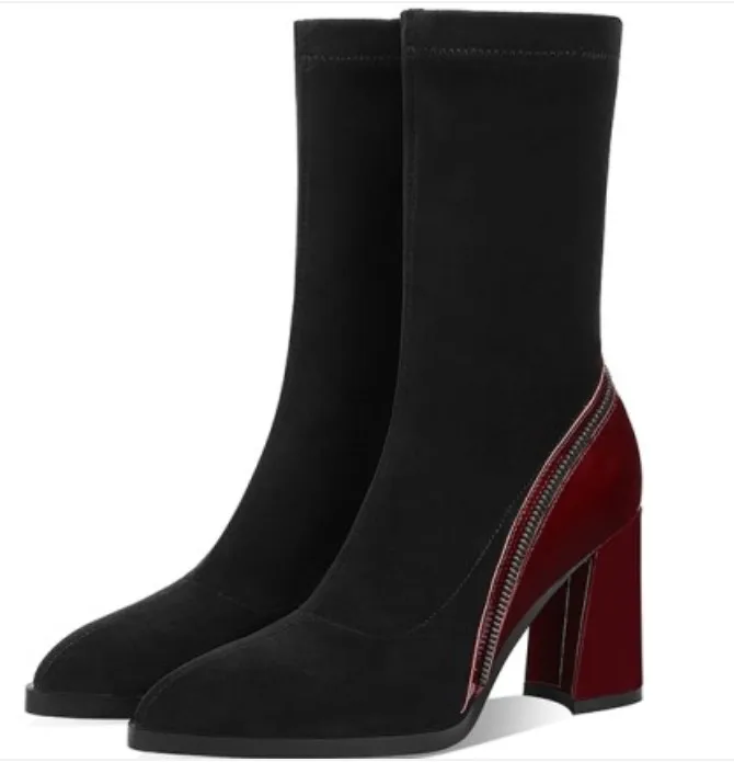 Зимние женские вязаные сапоги носки туфли лодочки пикантные с рукавом и круглым