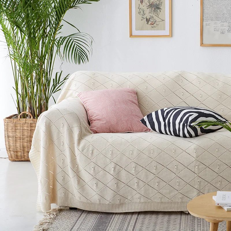 

Cotton Woven Blanket Sofa Towel Solid Color Knitting Bed Cover Multifunction Siesta Baby Blanket High Quality Soft Bed Linings