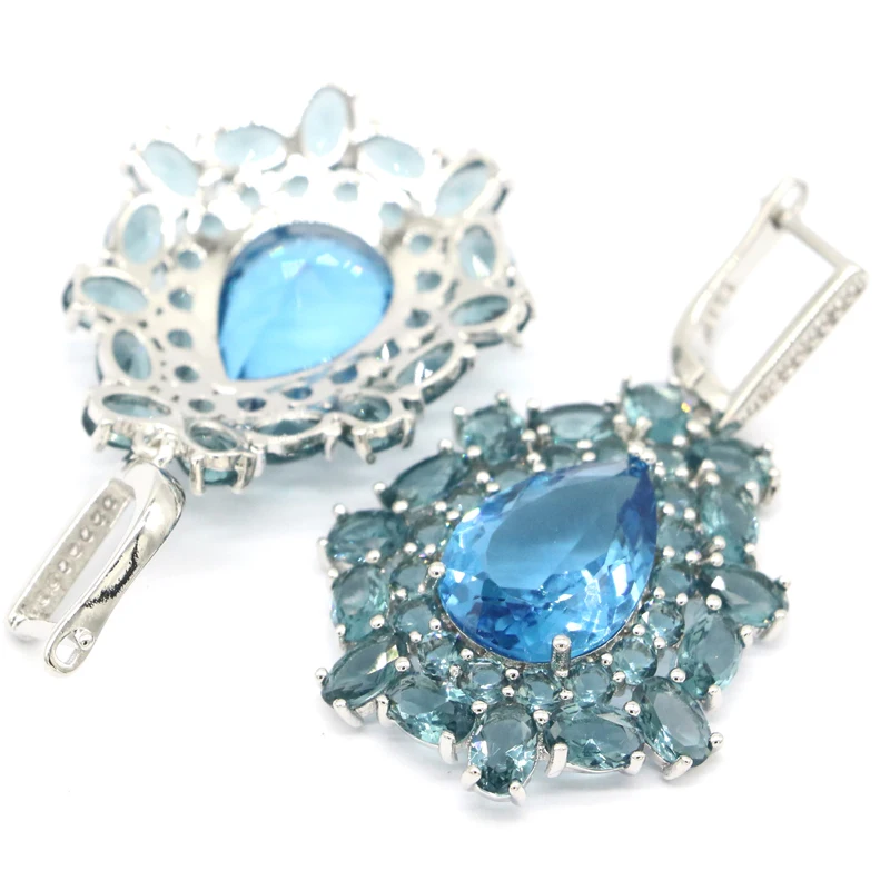48x29mm Юбилей Длинные Большой создала Лондон Голубой топаз CZ для девочек одежда на