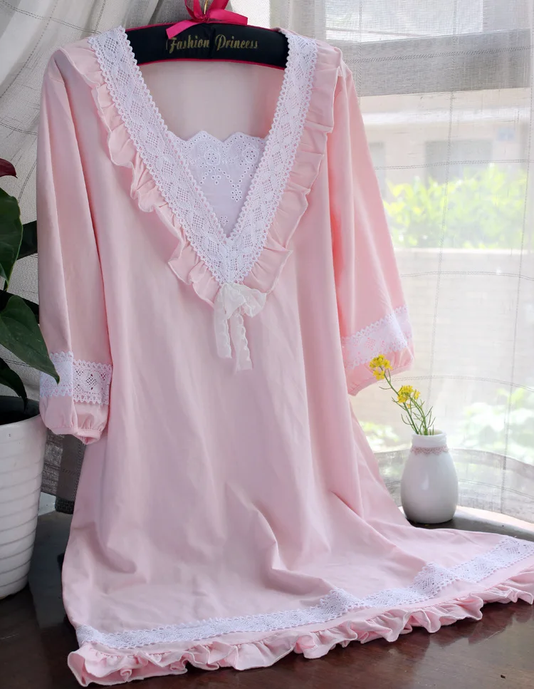 Высокое качество Женская кружевная ночная рубашка принцессы Свободная Домашняя