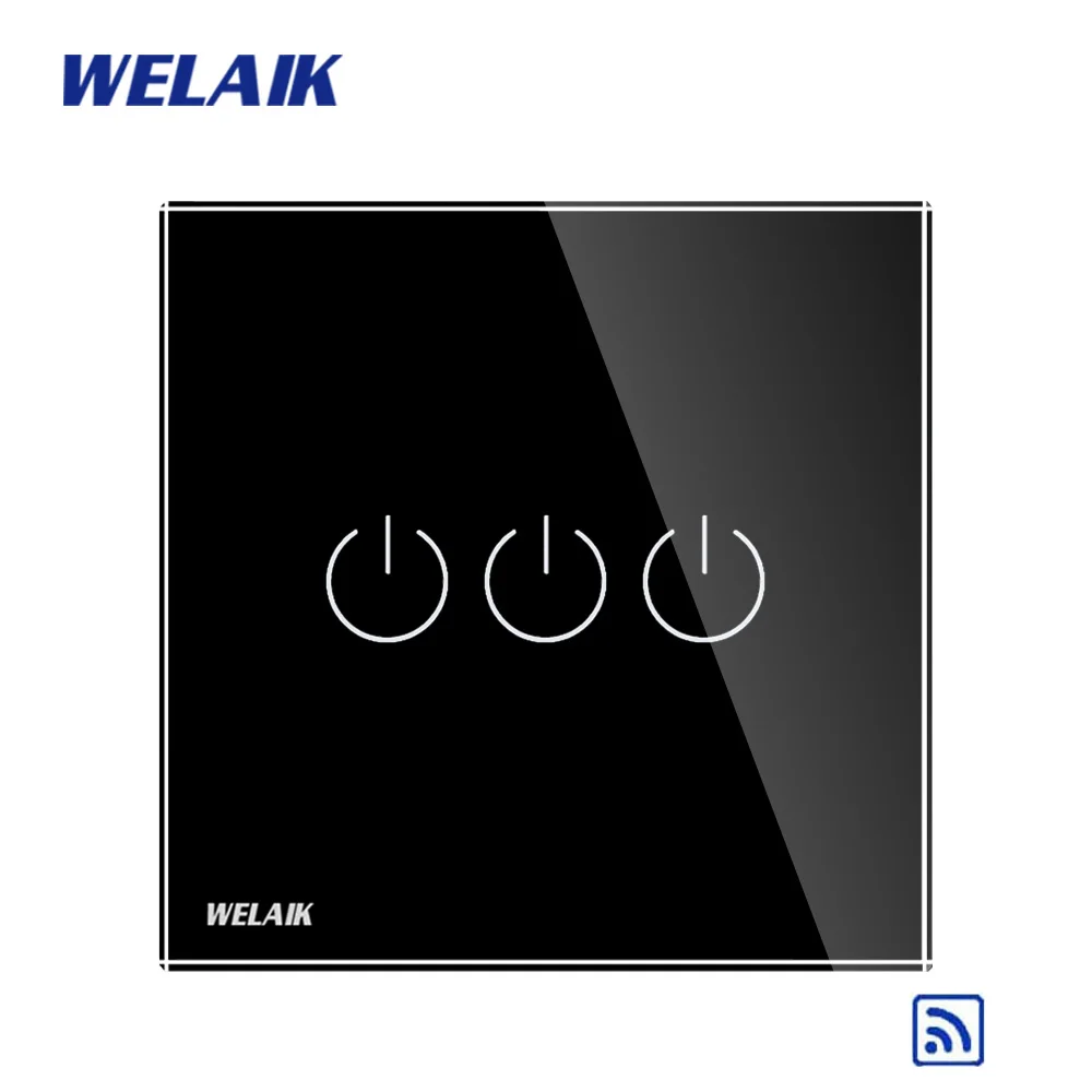 WELAIK UK RF 433MHZ настенный сенсорный выключатель-Кристалл Стекло-панель Переключатель-светодиодный светильник-пульт дистанционного управления-умный-переключатель 3 ганг-1way B1933CW/BR01