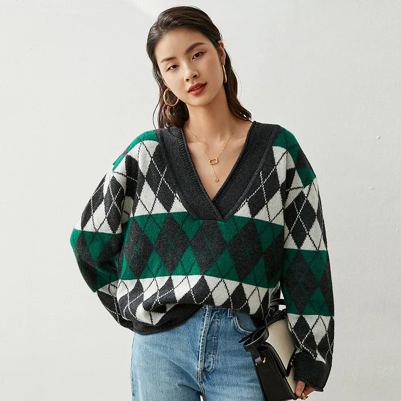

cashmere+70% wool deep V-Neck 30% and pullovers 2021 autumn winter warm High Street fashion sweater women
