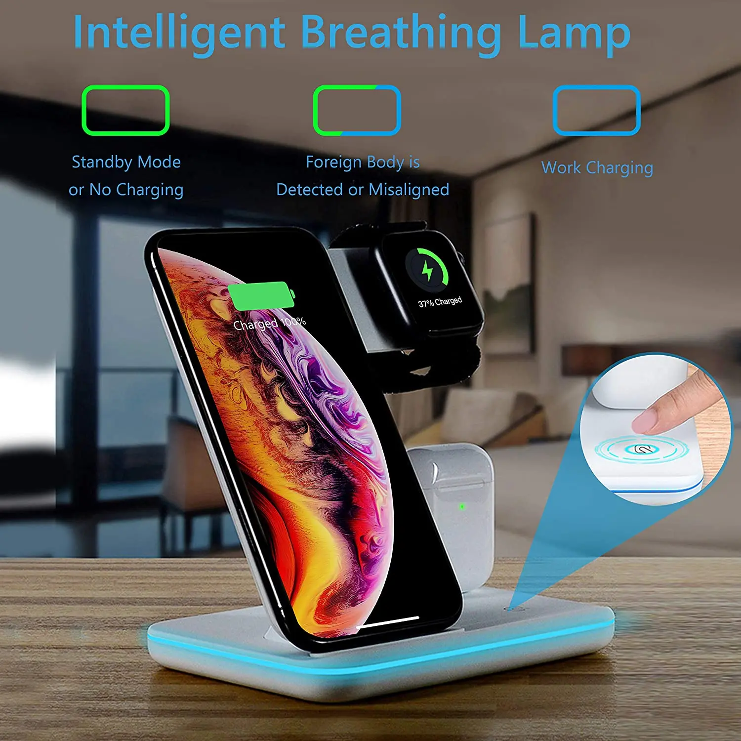 wireless charger stand 3 in 1 qi 15w fast charging dock station for airpods pro apple watch 7 6 se 5 4 iphone 13 12 11 xs xr x 8 free global shipping