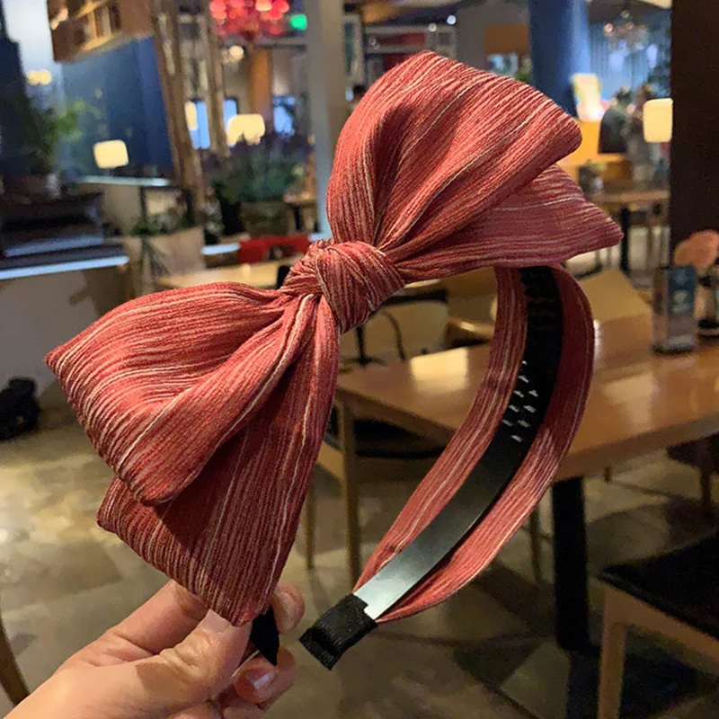 

Fashion Striped Fabric Wide Hair Band For Women Twist Headband Big Bow Knot Hairwear Girls Chic Hoop Hair Accessories