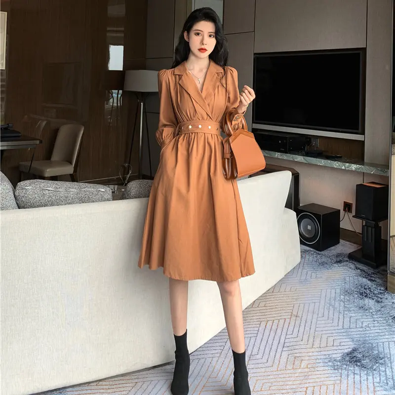 Милое осеннее шикарное свободное милое нежное женское платье трапециевидной