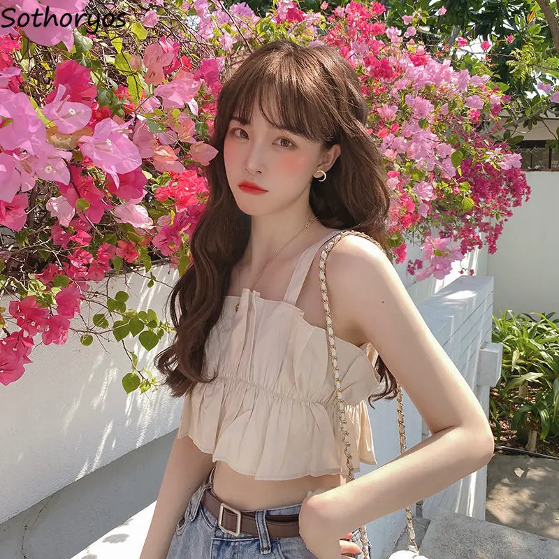 Женская плиссированная майка однотонный уличный укороченный топ