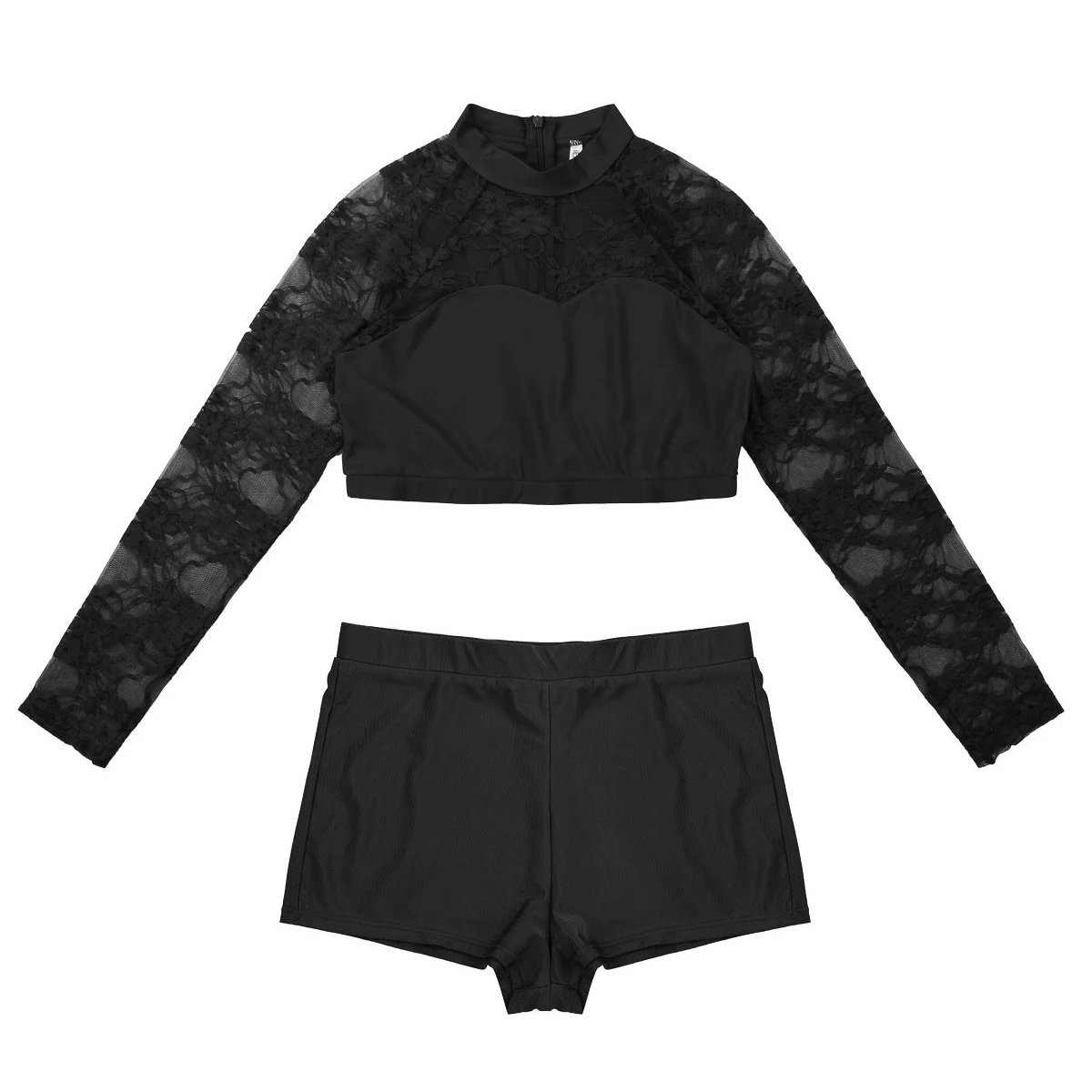 Женская танцевальная одежда из двух предметов кружевной короткий топ с круглым