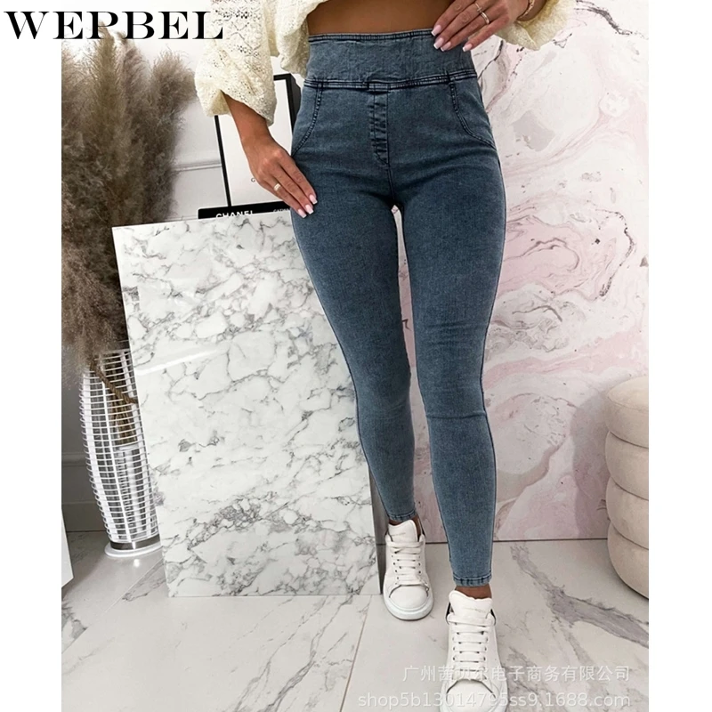 

Модные женские джинсы WEPBEL с высокой талией, повседневные облегающие лоскутные джинсы, летние однотонные джинсовые брюки-карандаш