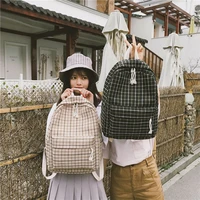 2set plaid pattern backpack canvas women shoulder bag new teenager girl school backpack female mochilas bagpack