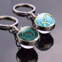 hippie peace sign keyring double sided clear glass ball peace symbol keychain men women jewelry gift fashion accessories