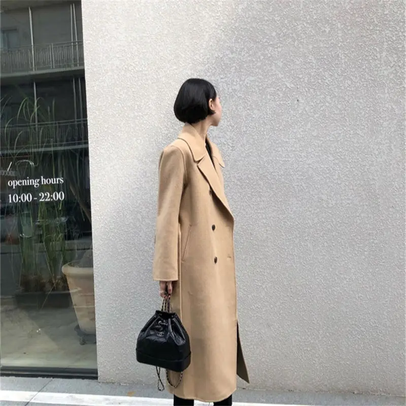 Женская шерстяная ветровка HziriP однотонная свободная на шнуровке в уличном стиле