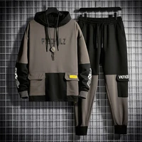 men tracksuit jogging suit patchwork hoodies set male fleece hoodiespants workout two piece sets gym sportswear suit clothing