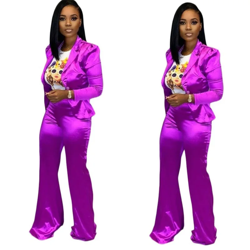 

Женские костюмы из 2 предметов, современный фиолетовый женский блейзер + брюки, уличная одежда, вечернее платье для выпускного вечера, женский индивидуальный костюм