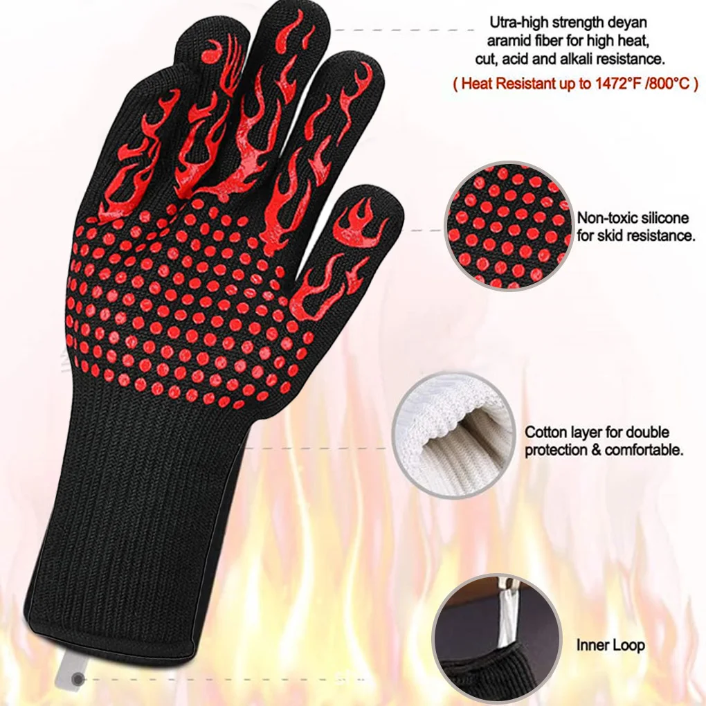 

A Pair BBQ Gloves Heat Resistant Oven Mitts Silicone Cooking Pots Barbecue Gloves Microwave Oven Gloves Potholders for Kitchen